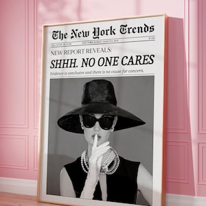 Modny nadruk z gazety, sztuka ścienna New York Times, nikogo to nie obchodzi, plakat z magazynu retro, nadruk na wózek barowy w stylu vintage, dziewczęcy wystrój pokoju w akademiku
