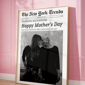 Impressão de jornal da moda para o dia das mães, pôster de feliz dia das mães, arte de parede do New York Times, presente para o dia das mães, presente para a mãe, decoração para presente de mãe e filha