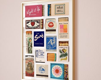 Vintage Matchbox Print, Trendy Matches Poster, Retro Matchbook Wall Art, Funky Red Aesthetic Print for Apartment, Instant Digital Download