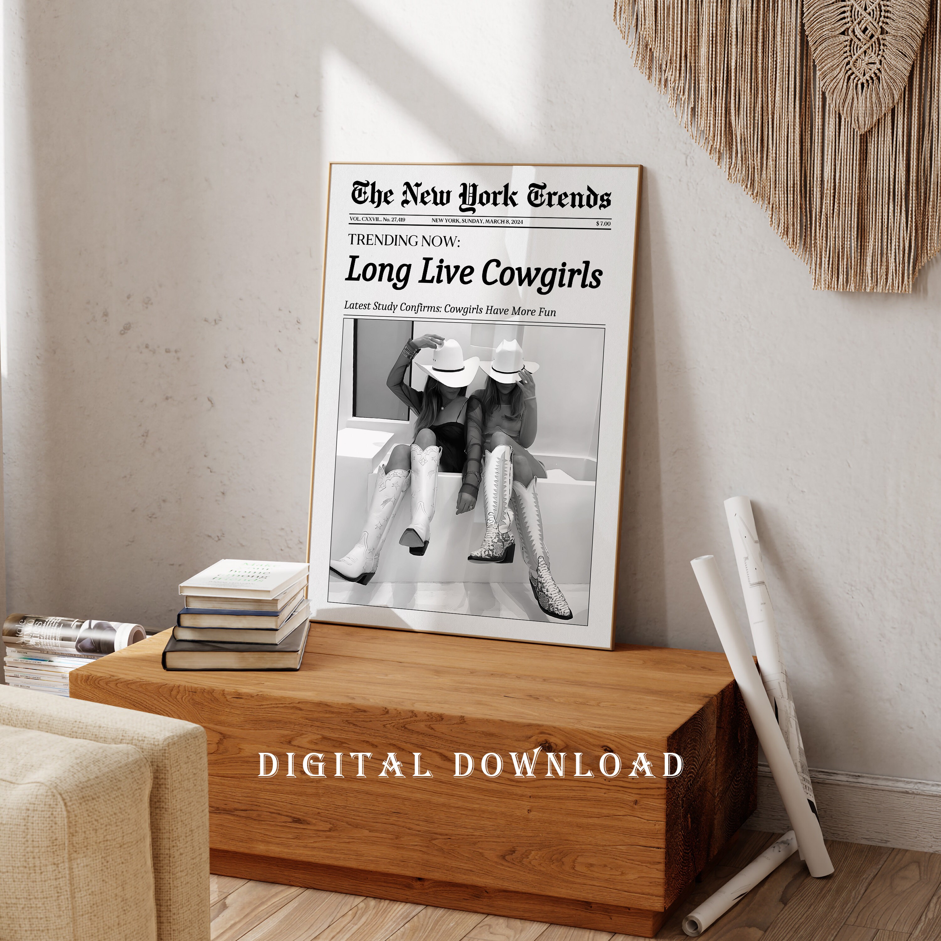 Trendy Cowgirl Newspaper Print, Long Live Cowgirls, New York Times