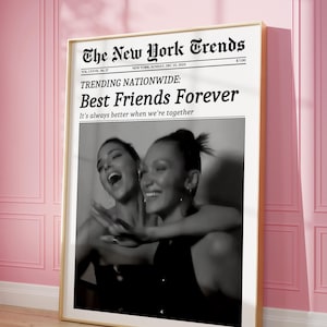 Impresión de periódico de moda, póster de mejor amiga, arte de pared del New York Times, regalo de amistad, regalo de cumpleaños de mejor amiga, póster de mejores amigas, decoración de dormitorio de niña