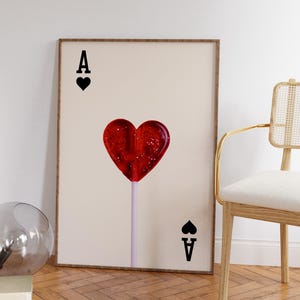 Ace of Hearts Print, Ace Card Heart Lollipop Poster, Trendy Playing Card Wall Art, Retro Bar Decor, Aesthetic Girl Dorm Room Decor