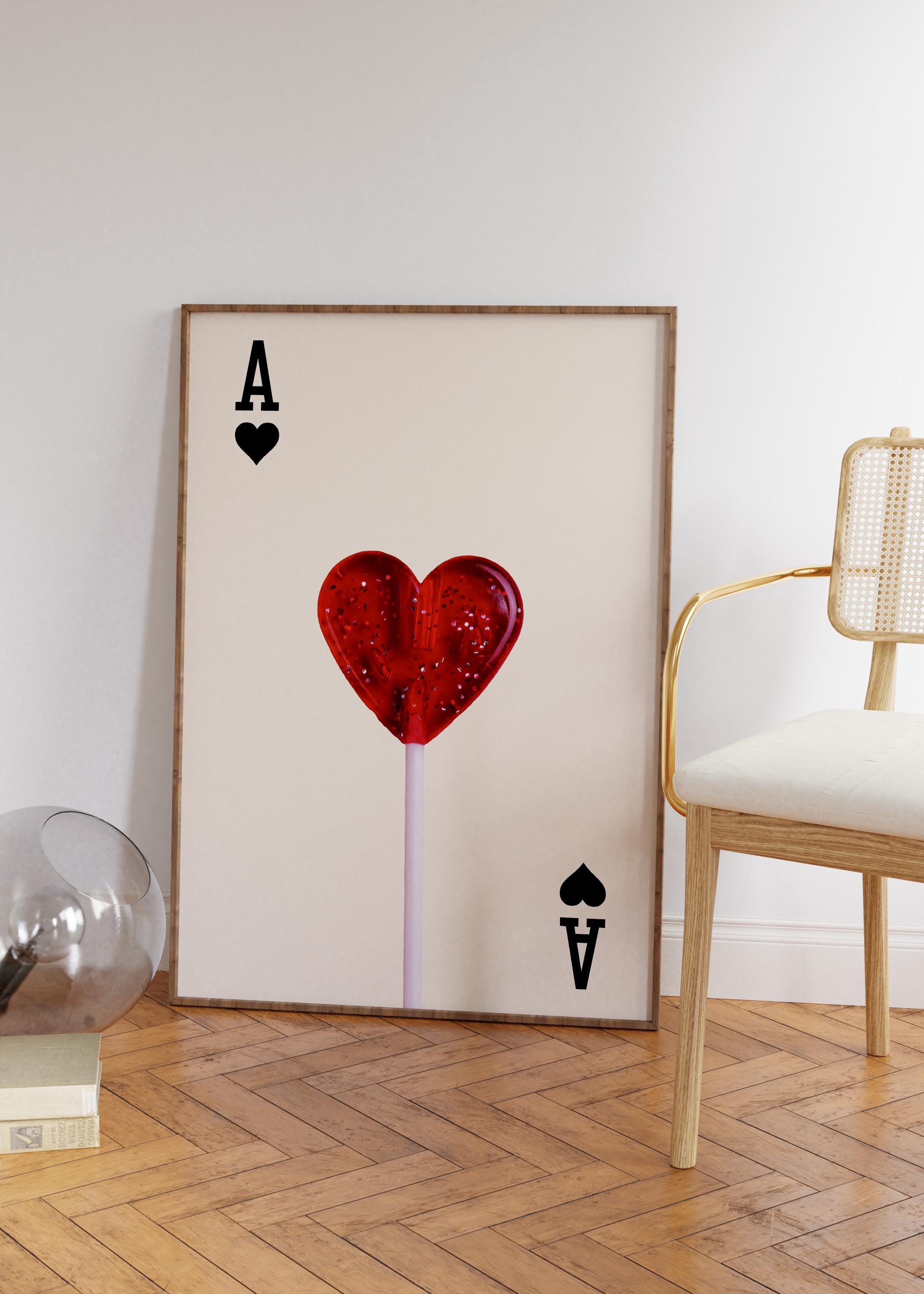 Ace of Hearts Print, Ace Card Heart Lollipop Poster, Trendy