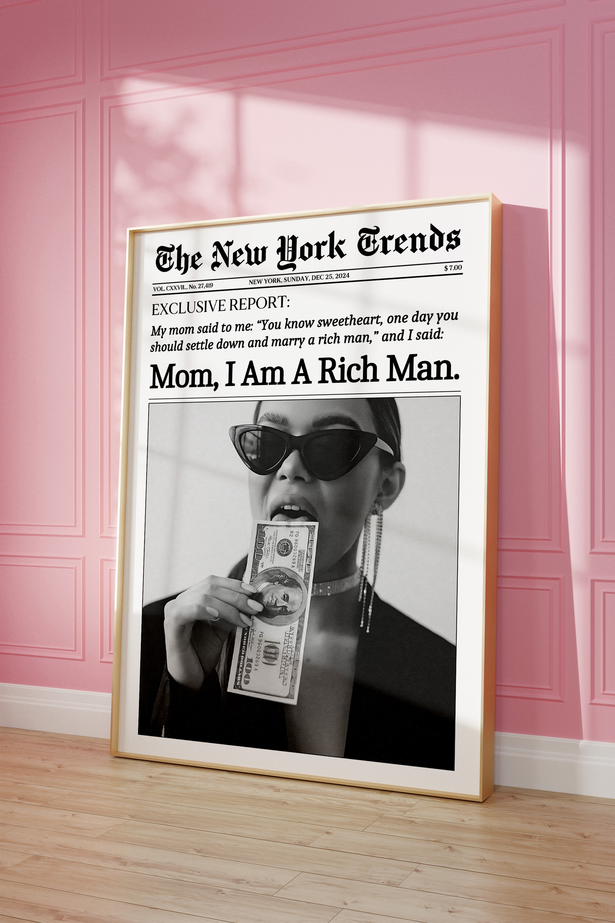 Trendy Newspaper Print, Mom I Am a Rich Man Cher Quote