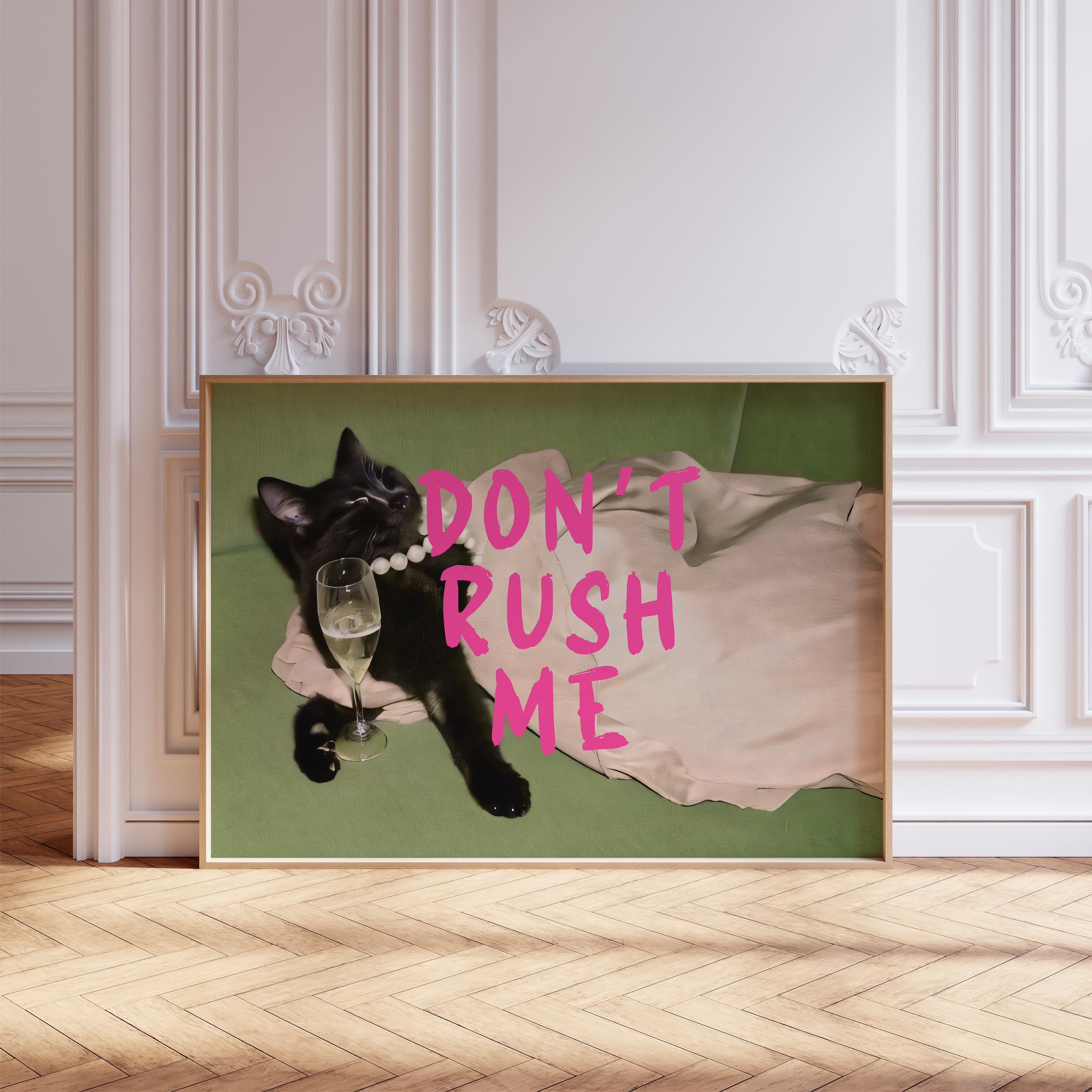 Don't Rush Me Black Cat Portrait, Girly Wall Art, Trendy Gallery
