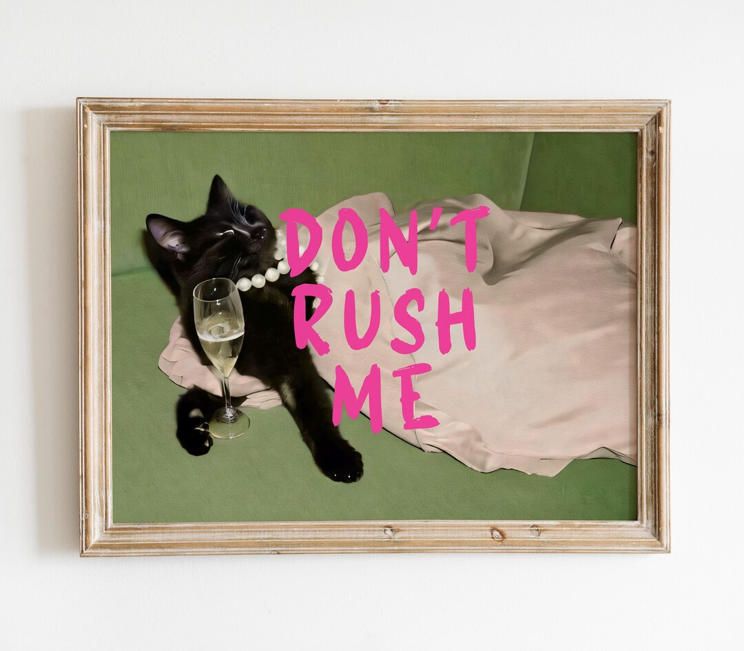 Don't Rush Me Black Cat Portrait, Girly Wall Art, Trendy Gallery