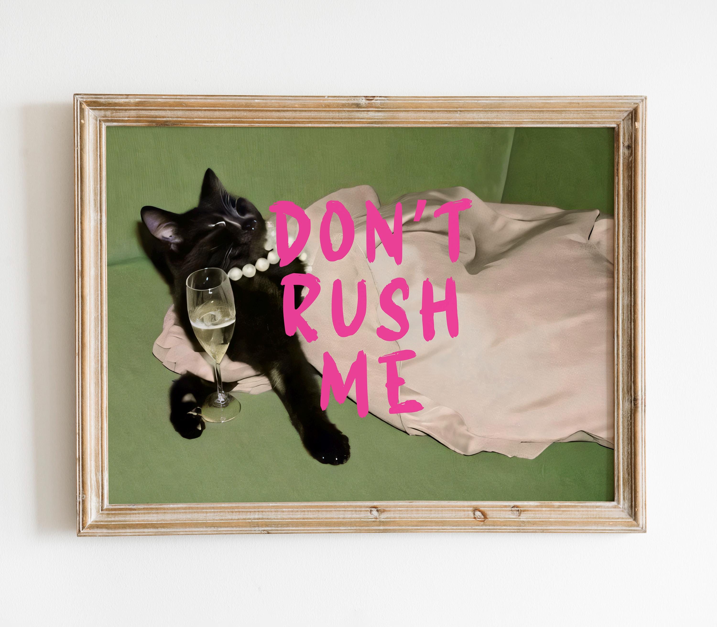 Don't Rush Me Black Cat Portrait, Girly Wall Art, Trendy Gallery