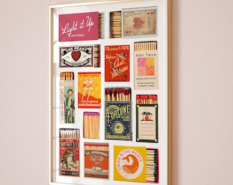 Vintage Matchbox Print, Trendy Matches Poster, Retro Matchbook Wall Art, Funky Red Aesthetic Print for Apartment, Instant Digital Download