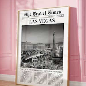 Las Vegas muurkunst, Nevada trendy krantenprint, zwart-witte muurkunst, VS vintage muurkunst, retro Vegas-poster, decor meisjesslaapzaal