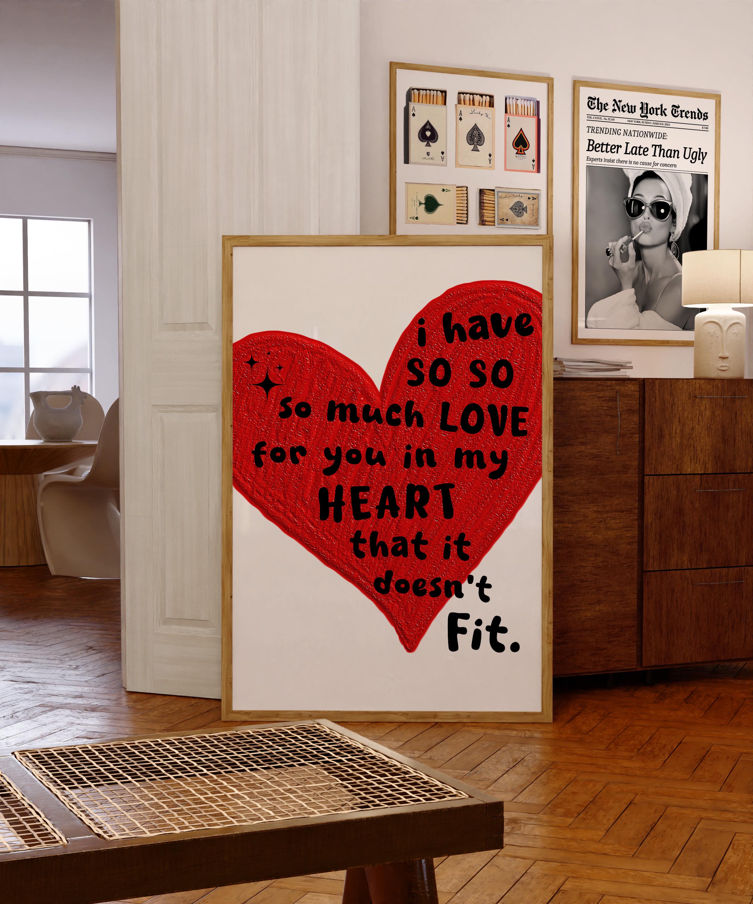 So Much Love Print Love Wall Art, Love Poster, Red Heart