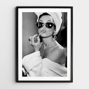 Make up Poster, Black and White Vintage Print, Vintage Make up Print, Girl applying lipstick poster, Retro wall art, Feminist Poster