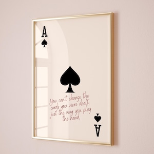 Arte de parede de cartas de baralho, arte de parede da moda, impressão de ás de espadas, carrinho de bar retrô, ás de copas, decoração estética de apartamento, decoração de dormitório feminino