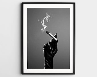 Woman Smoking Lipstick Wall Art, Black and White Print, Feminist Poster, Alcohol Art, Vintage Hand Print, Smoking Wall Art, Retro Wall Decor