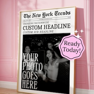 CUSTOM Newspaper Print, Personalized Newsprint Poster, New York Times Wall Art, Retro Girl Dorm Room Decor, Best friend Gift, Digital Poster
