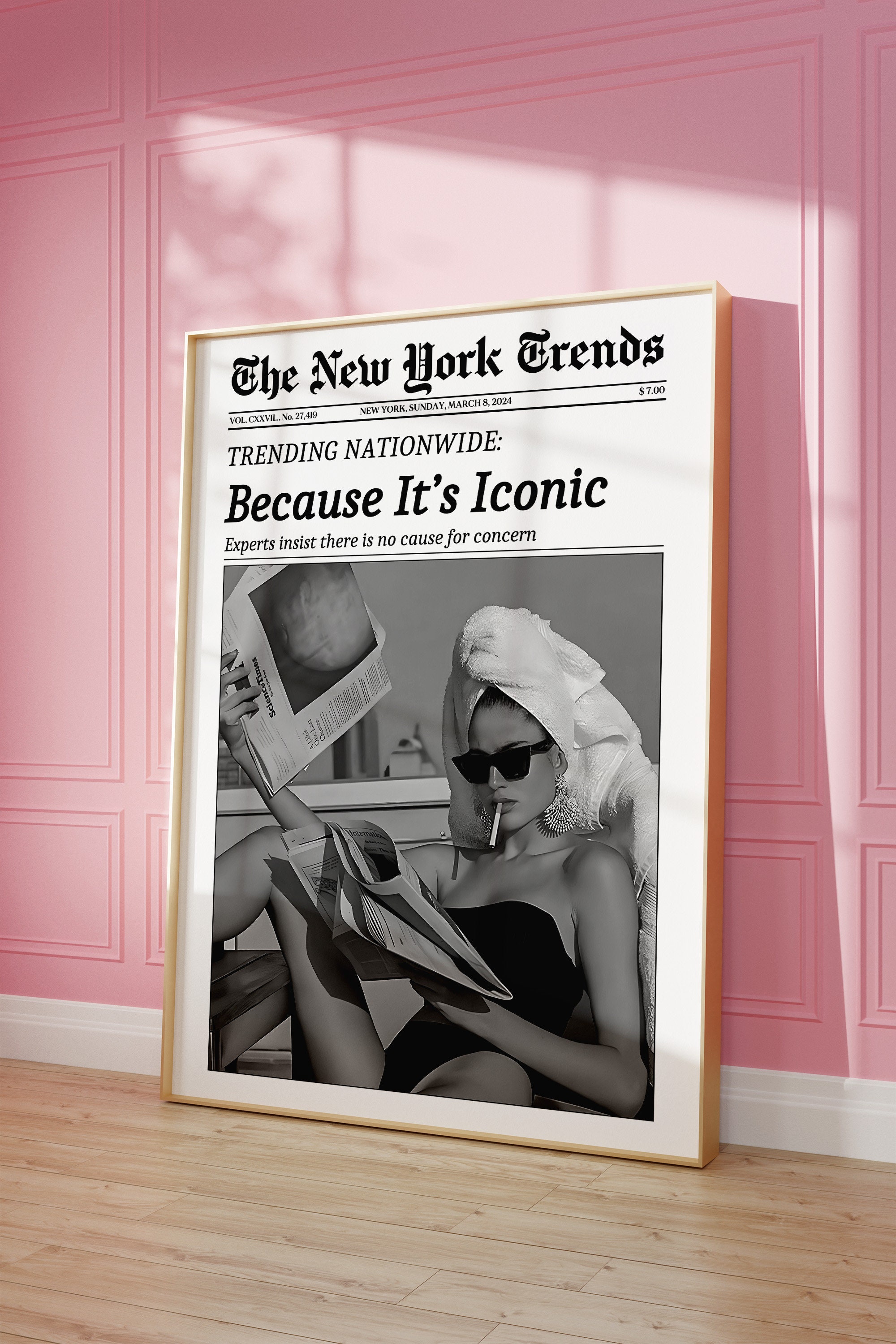 Trendy Newspaper Print, Because it's Iconic, New York Times Wall Art, Magazine Headline Retro Bar Cart Girl Dorm Room Decor Printable Poster