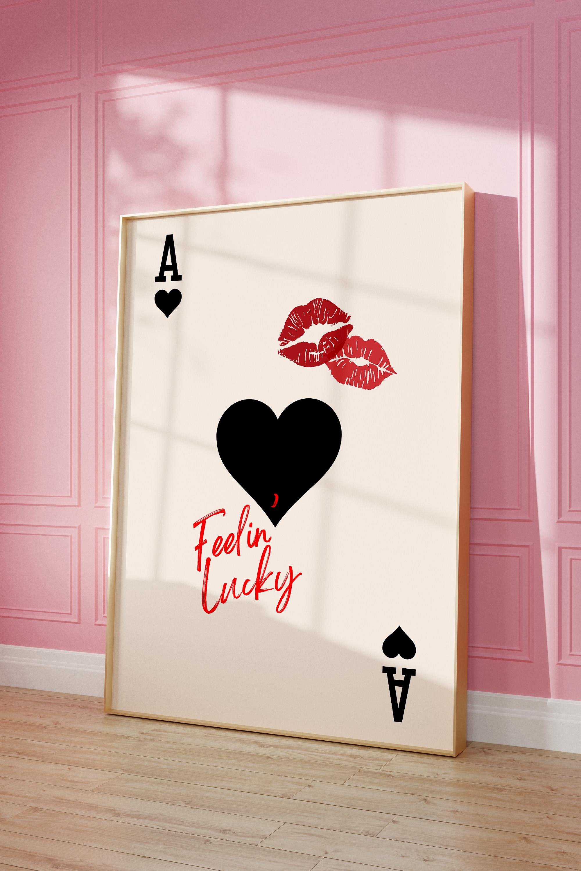 Ace of Hearts Print, Playing Card Poster, Trendy Retro Lips