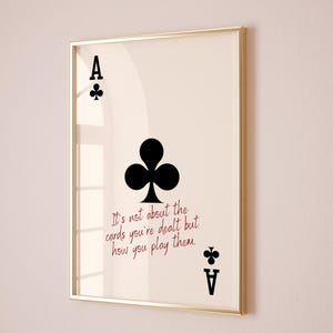 Stampa Asso di Fiori, Carta da Gioco Retrò da Parete, Arte alla Moda con Asso di Picche, Poster con Citazione Ispiratrice, Decorazione con Asso di Fiori Beige, Decorazione per Camera da Letto per Ragazze