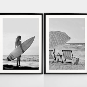 Surfer Girl Poster, Black and White Fashion Print, Surfboard Wall Art, Summer Poster, Beach House Decor, Apartment Decor, Luxury Wall Art