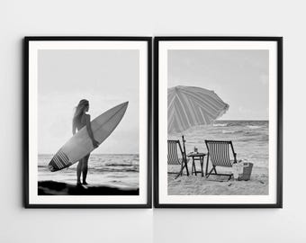 Surfer Girl Poster, Black and White Fashion Print, Surfboard Wall Art, Summer Poster, Beach House Decor, Apartment Decor, Luxury Wall Art