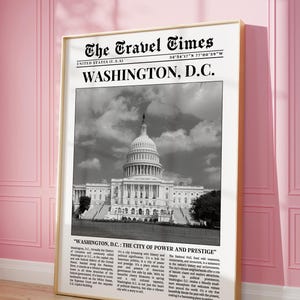 Washington DC muurkunst, VS trendy krantenprint, zwart-witte kunst, VS vintage muurkunst, retro Chicago poster, decor meisjesslaapzaal