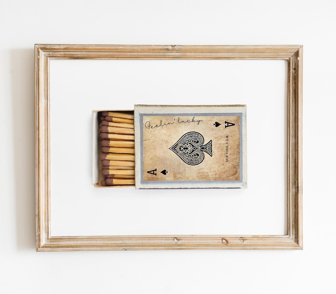 Feelin Lucky Ace of Spades Retro Matchbox Print, Trendy Wall Art