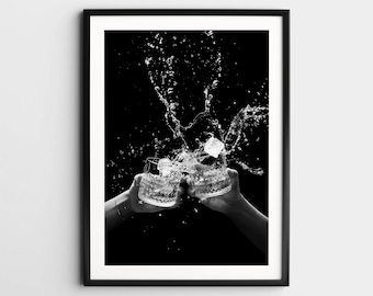 Black and White Cheers Poster, Whisky Wall Art, Wine Poster, Alcohol Wall Art, Feminist Print, Vintage Bar Cart Print, Retro Wall Decor