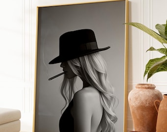 Cowgirl Art Print, Black and White Wall Art, Western Aesthetic, Modern Cowboy Hat, Trendy Art Print, Fashion Poster, Vintage Cowgirl Poster