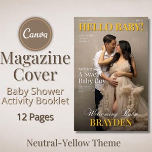 Baby Shower Activity Booklet - Neutral-Yellow Magazine Cover (Editable)