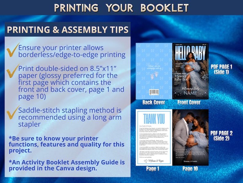 Editable Baby Shower Magazine Cover Game Activity Booklet, Blue Theme, Printable Canva Download image 6