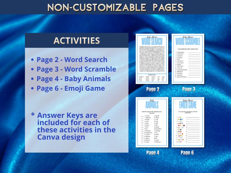 Editable Baby Shower Magazine Cover Game Activity Booklet, Blue Theme, Printable Canva Download image 5