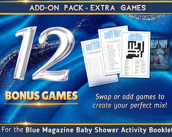 Blue Magazine Baby Shower Games | Add-On Activity Pages (Digital Download, Canva Template)