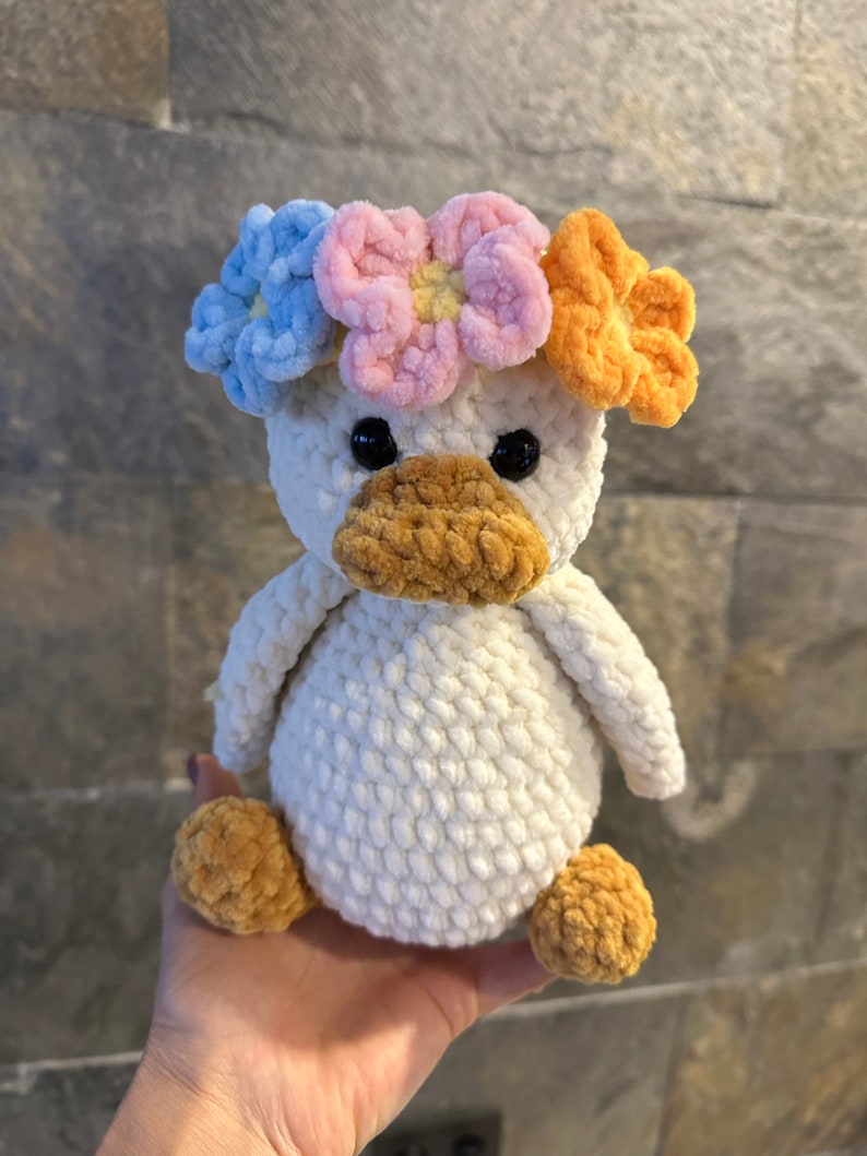 CROCHET PATTERN Duck. Ducking with flowers. Amigurumi. Plush toy. Crochet toy. English PDF instructions with 40 photos of the process zdjęcie 6