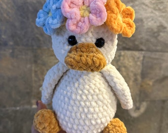 CROCHET PATTERN Duck. Ducking with flowers. Amigurumi. Plush toy. Crochet toy. English PDF instructions with 40 photos of the process