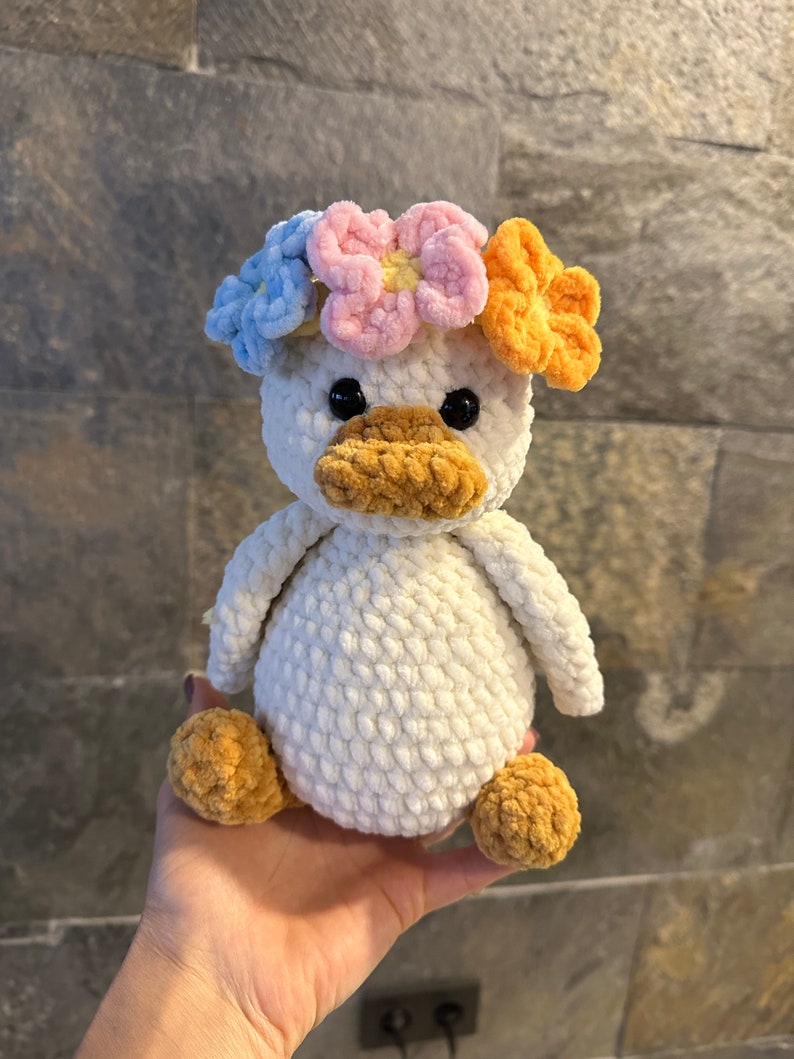 CROCHET PATTERN Duck. Ducking with flowers. Amigurumi. Plush toy. Crochet toy. English PDF instructions with 40 photos of the process zdjęcie 3