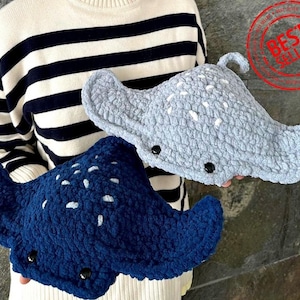 CROCHET PATTERN Stingray Big. Amigurumi. Plushies toy. English PDF instructions with many photos. Beginners friendly. Level: easy.
