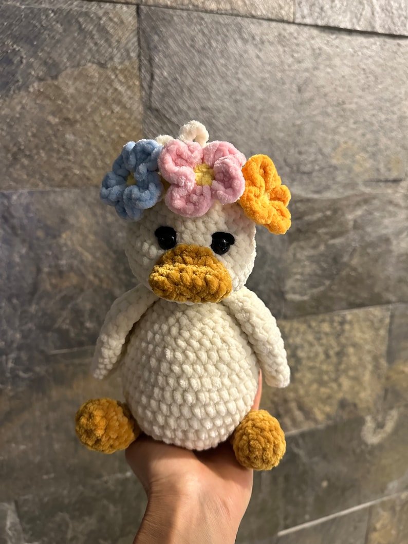 CROCHET PATTERN Duck. Ducking with flowers. Amigurumi. Plush toy. Crochet toy. English PDF instructions with 40 photos of the process zdjęcie 5