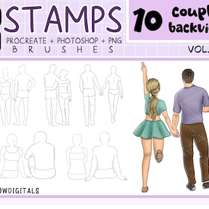 Procreate Brush, Photoshop Brushes, Couple STANDING Poses, Partner BACK view, Body Pose, Guide for Drawing, Character Figure