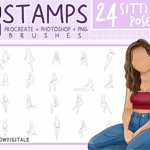 SITTING Poses STAMP, Procreate Brush, Photoshop Brushes, Women Anatomy, Body Poses, Guide for Drawing, Character Figure, Women Posing,