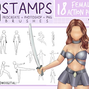 Female Action Poses Stamp Brush Set: Procreate & Photoshop (Digital Download)