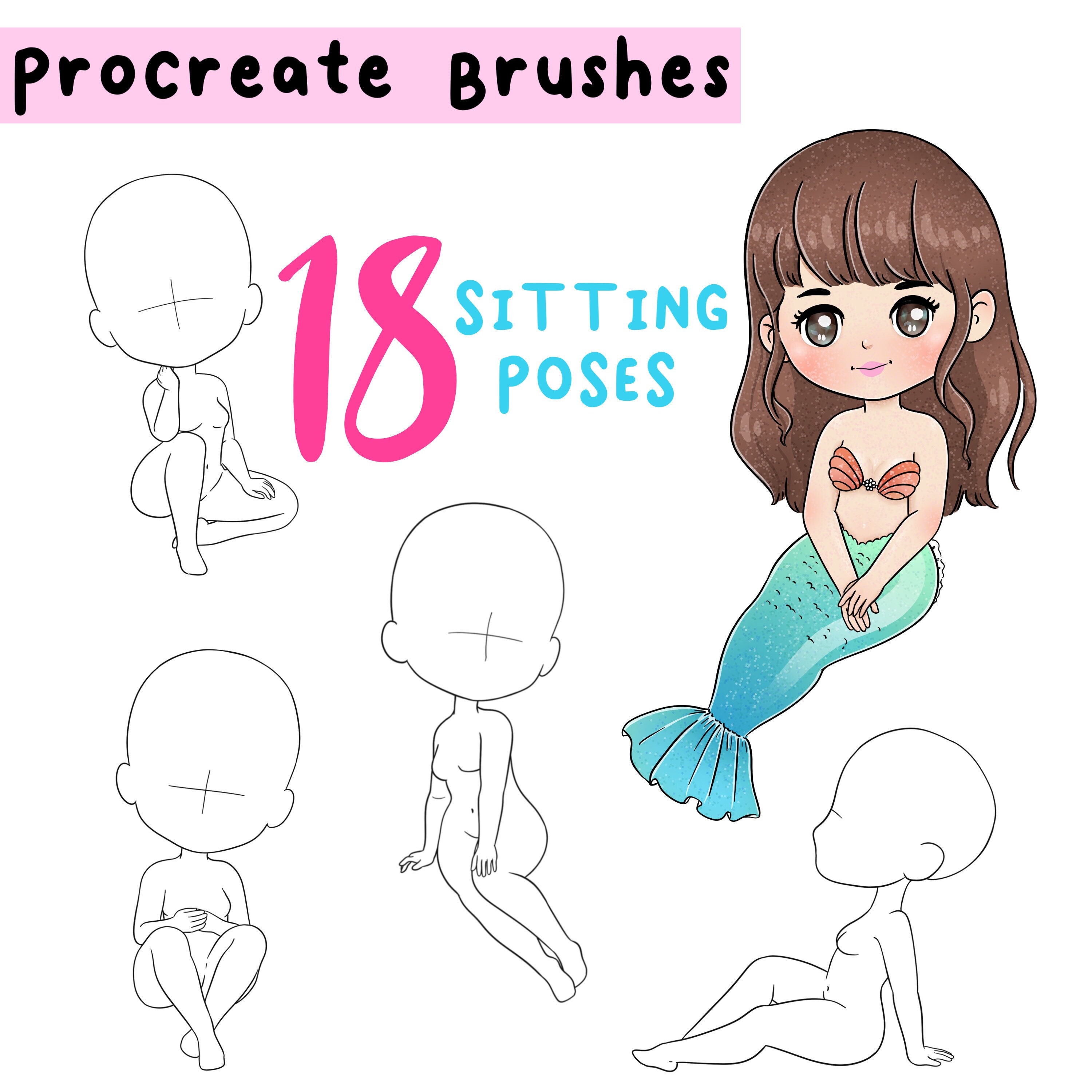 Procreate Chibi Poses Stamps, Couple Poses, Anime Figure Stamps