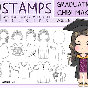 Procreate GRADUATION CHIBI AVATAR Maker Lineart, Stamp Brush, Procreate Anime Brushes, Guide for Drawing, Character Figure,Kawaii Brush