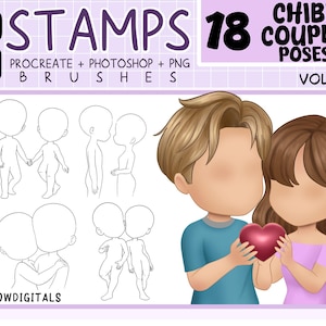 Chibi Couple Poses Brush Set, Procreate, Photoshop (Digital Download)