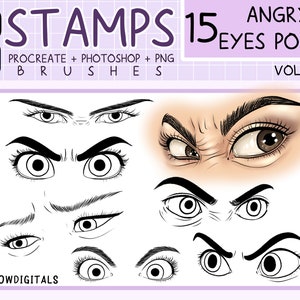 Procreate Brush, Photoshop Brushes, ANGRY EYES Brush, Anatomy, Eye Sketch, Guide for Drawing, Character Figure, Procreate Brushes,