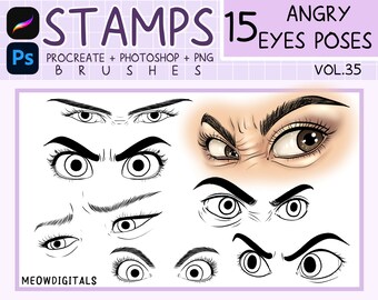 Angry Eyes Procreate Brushes: Cartoon Eye Stamps (Digital Download)
