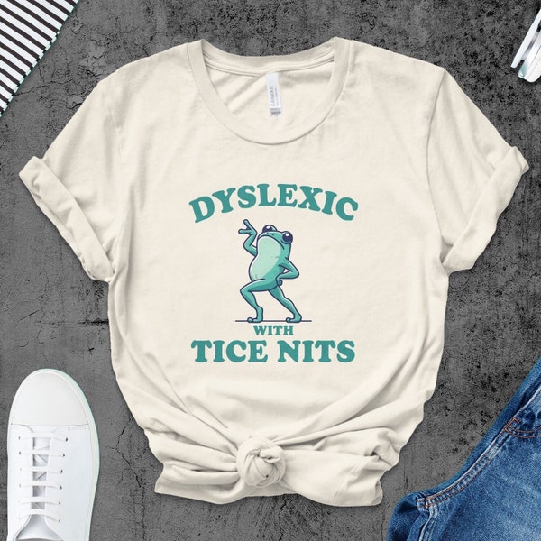 Dyslexique présentant des lentes, chemise drôle contre la dyslexie, t-shirt grenouille, chemise stupide de l'an 2000, chemise vintage stupide, t-shirt dessin animé sarcastique, chemise mème idiot