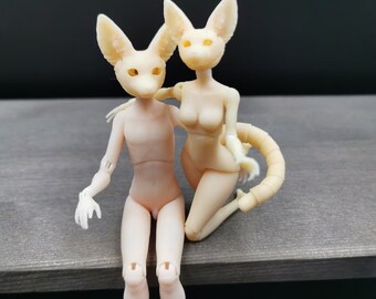 A Pair of Fox Articulated He She, BJD Size 1/12