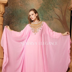 Ayah Farasha Kaftan Dubai Moroccan Caftan Maxi Gown Party Wear Formal Wedding Arabic Abaya Hand Beaded Long Gown Dress Comes with Scarf Free