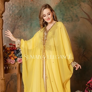 Victorya Inner Jacket Caftan Dubai Moroccan Kaftan Elegant Hand Beaded Party Wear Wedding Arabic Abaya Floor Length Stylish Dress with Scarf