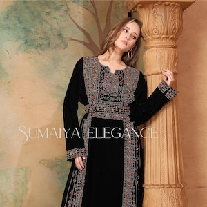 Mariam Arabic Moroccan Dubai Handmade Abaya Kaftan Farasha Wedding Floor Length Party Wear Wedding Gown Beach Stylish Velvet Dress For Women