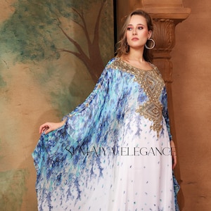 Hudah Printed Moroccan Caftan Arabic Abaya Dress Dubai Kaftan Hand Beaded Party Wear Wedding Maxi Formal Dress Stylish Long Gown Women Dress